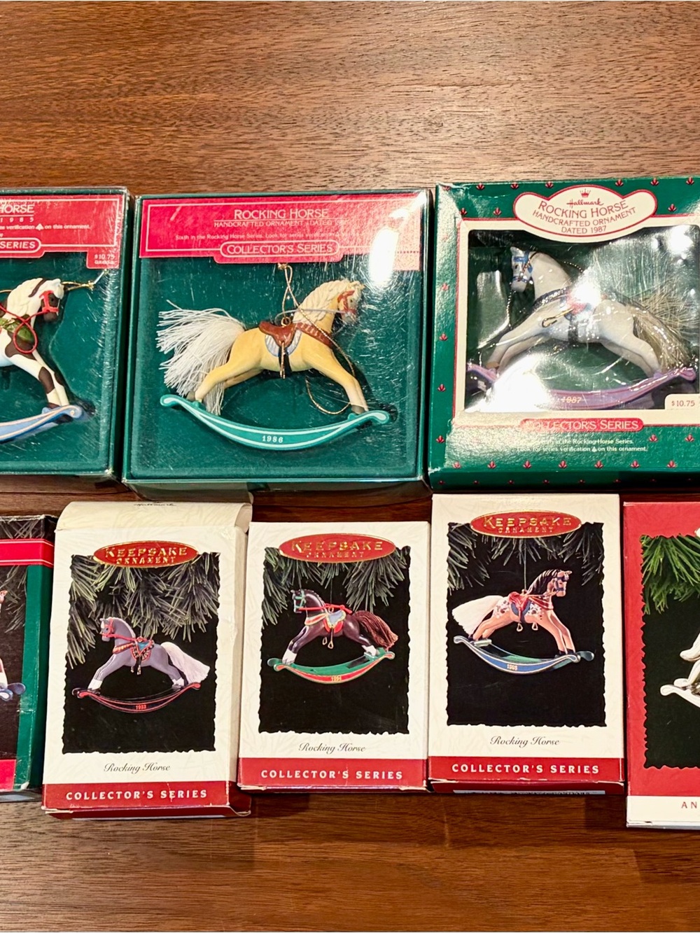 Hallmark Rocking Horse Ornaments - Red, Green, White, Blue, Gold